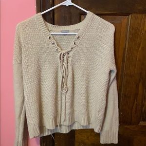 tan lace up sweater